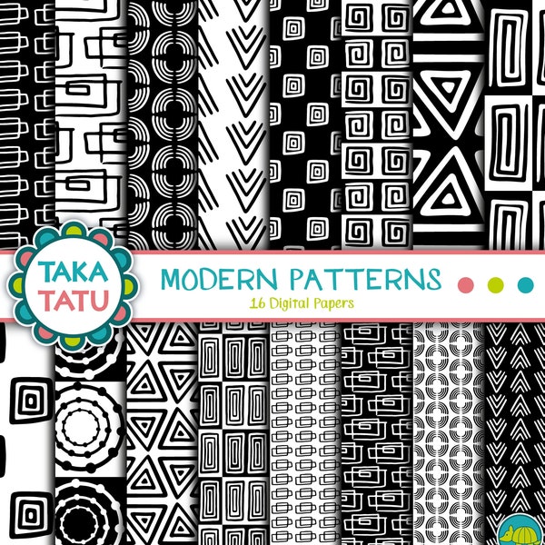 Modern Hand Drawn Printable Seamless Black and White Patterns / Modern Design / Funky Patterns / Black and White Digital Background