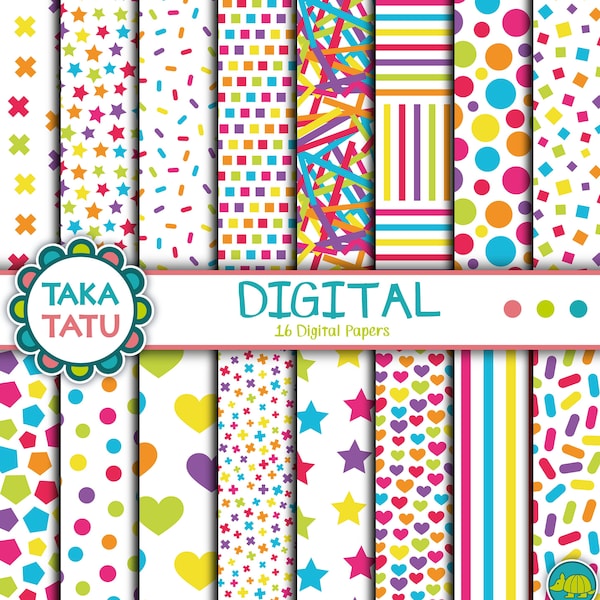 Confetti Party Digital Paper Pack - Digital Paper for Embellishment and Scrapbooking / Bright colors Digi Paper / Fun Background / Download