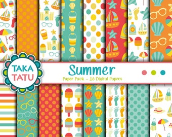 Summer Paper Pack - Summer Background / Summer Party / Summer Vacation / Colorful Patterns / Beach Printable Background / Instant Download