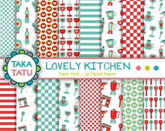 Lovely Kitchen Digital Paper Pack - Kitchen Patterns / Kitchen Appliance / Kitchen Decor / Kitchen Background / Printable Background