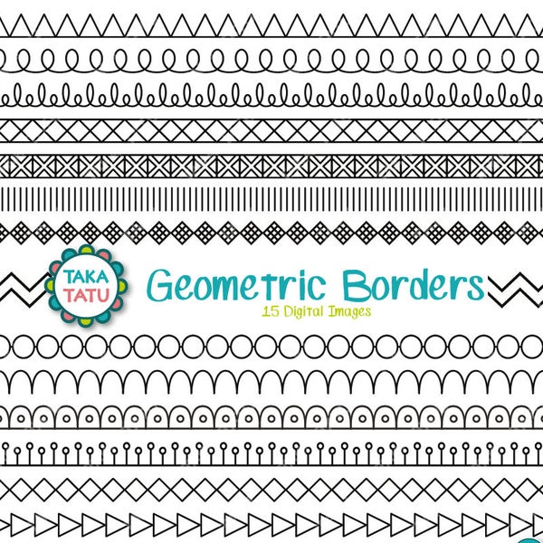 Geometric Borders Digital Stamp - Black and White Border Clipart / Borders Clip Art / Digital Border / Border Line Art / Border Printable