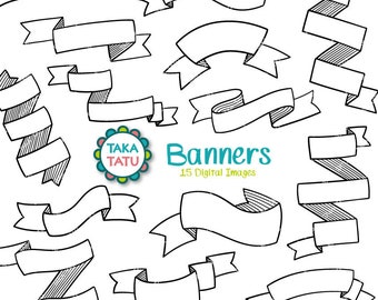 Banners Digital Stamp - Banner Clipart / Banner Doodles / Hand Drawn Banner / Wedding Clipart / Party Banner / Ribbon Banner / Label Clipart