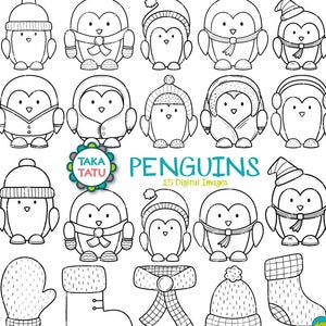 Winter Penguins Digital Stamp - Penguins Clipart / Winter Clipart / Penguin Clipart / Winterkleding / Cute Penguins / Cute Winter / Kids