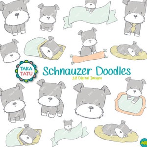 Schnauzer Doodles Clipart - Hond Clipart / Handgetekende Clipart / Potloodgetekend / Puppy Clipart / Handgetekende Hond / Schnauzer Clipart / Canine