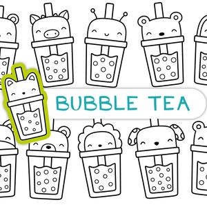 Bubble Tea Tiere Digitaler Stempel - Handgezeichnete Süße Boba Tee Clipart / Bubble Tea Party Printable / Kawaii Boba Tee / Süße Getränke Zeichnung