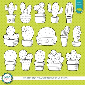 Cactus Doodles Digital Stamp - Cactus Cliparts / Garden Clipart / Hand ...