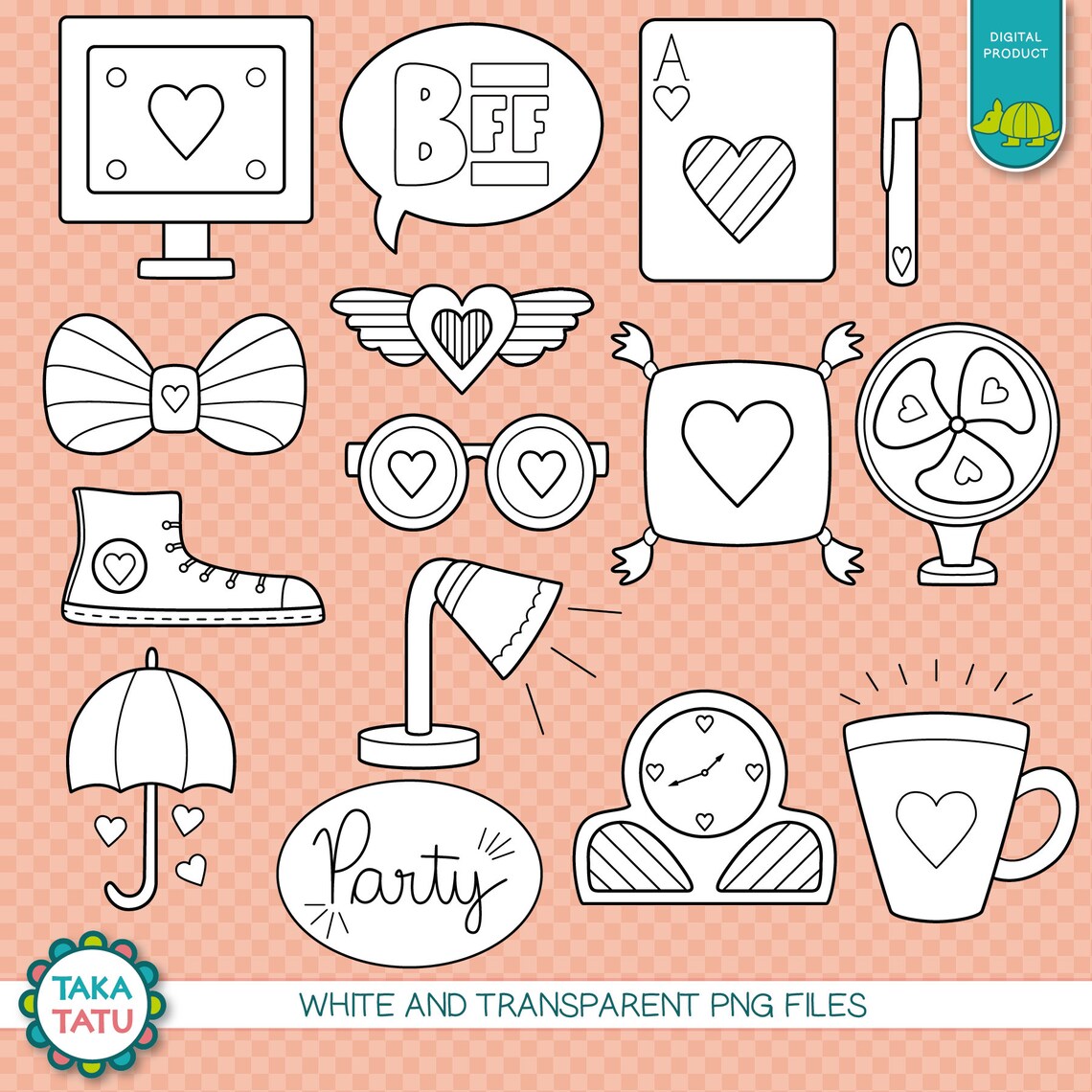 Teenager Room Digital Stamp Pack - Black and White Clipart / Cute ...