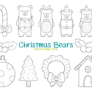 Christmas Bears Digital Stamp Pack - Christmas Clipart / Cute Bears / Kawaii Bears / Winter / Doodle / Hand Drawn Clipart / Instant Download
