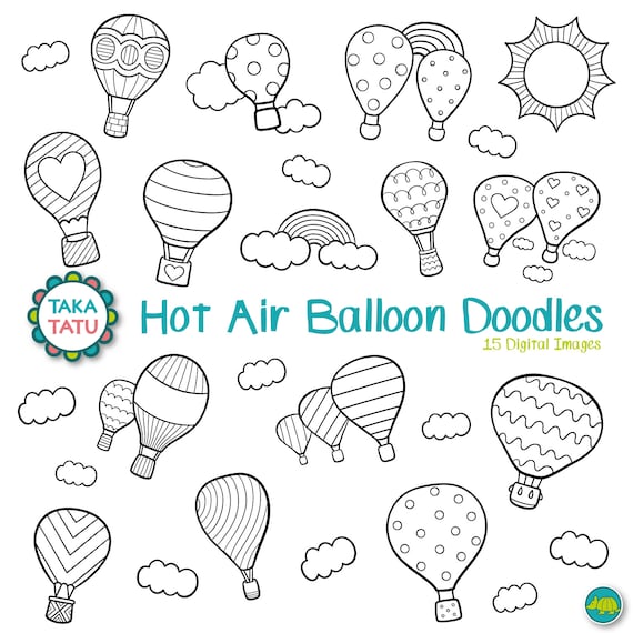 31 images 300 dpi Hot Air Balloon Digital Stamps