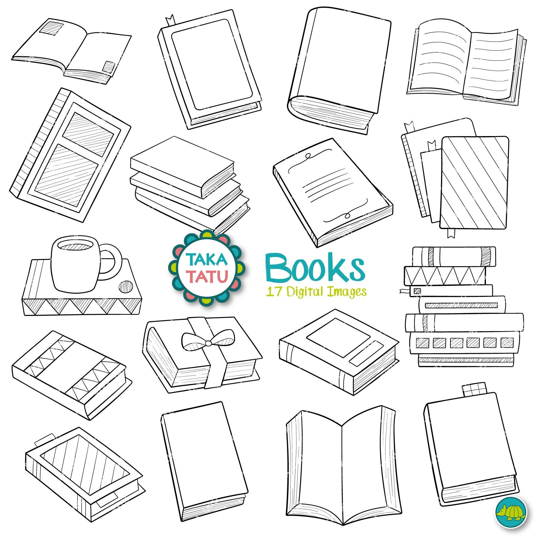 Buch Doodles Clipart - Digitaler Stempel / Literatur Clipart / Reading Clipart / Studie Clipart / Reading Doodles / Literatur Art / Line Art