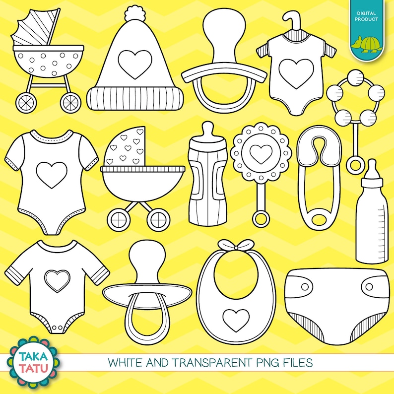 Baby Shower Digital Stamp Pack Black and White Clipart / | Etsy