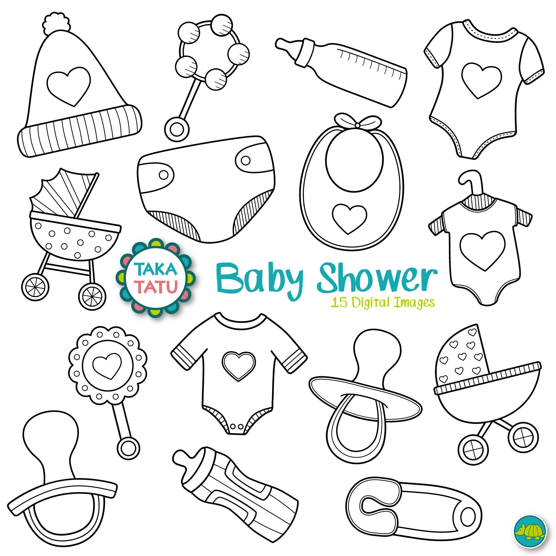 Baby Shower Digital Stamp Pack Black and White Clipart / Etsy