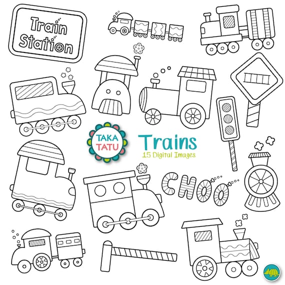 Trains Digital Stamp Trains Clip Art Train Clipart Train Etsy