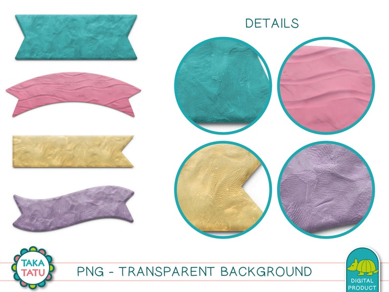 PLASTICINE BANNERS Clipart / Faux Clay Digital Banners / Plasticine Art for Digital Planners Instant Download image 2