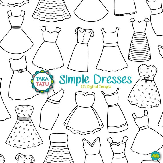 Dress Clipart Black and White Dress Doodles Fashion Digital Stamp Dress Digi Stamp Polka Dot Vintage Dresses Party Dress Etsy Canada