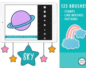 125 PROCREATE BRUSHES - Sky Procreate Toolkit- Pattern Procreate Brushes / Stamp Brushes / Weather Stamps / Moon and Sun - IPad Procreate