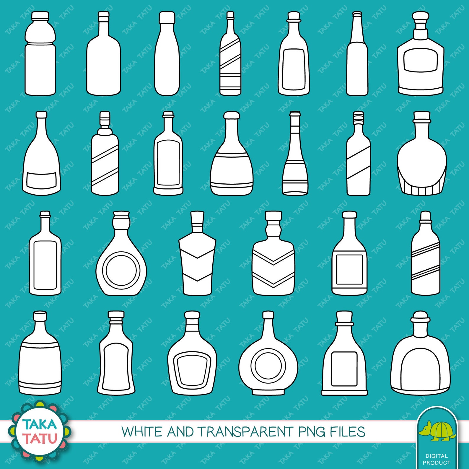 Bottles Black and White Digital Stamp Pack / Bottle Line Art Printable ...