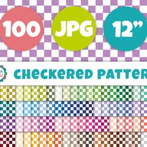 100 Checkered Pattern Digital Set / Checker Digital Paper Background Set / 12 inches Chess Board Seamless Pattern - Instant Download