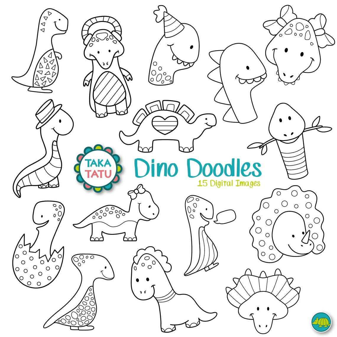 Dinosaur Digital Stamp Pack - Black and White Clipart / Dinosaur Clip ...