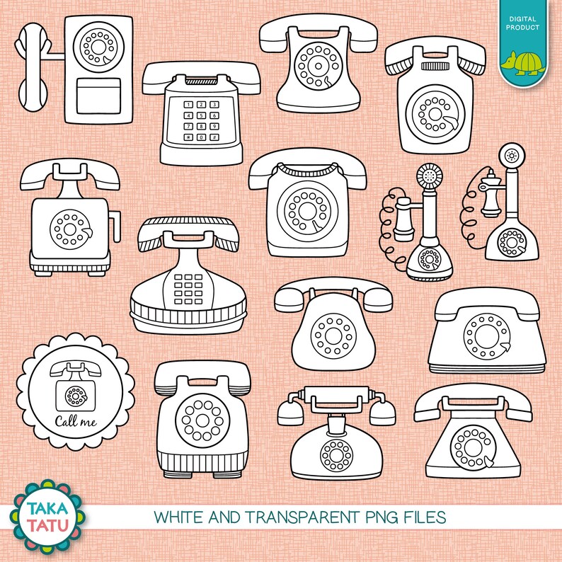 Vintage Telephone Digital Stamp Pack - Retro Telephone Clip Art / Old ...