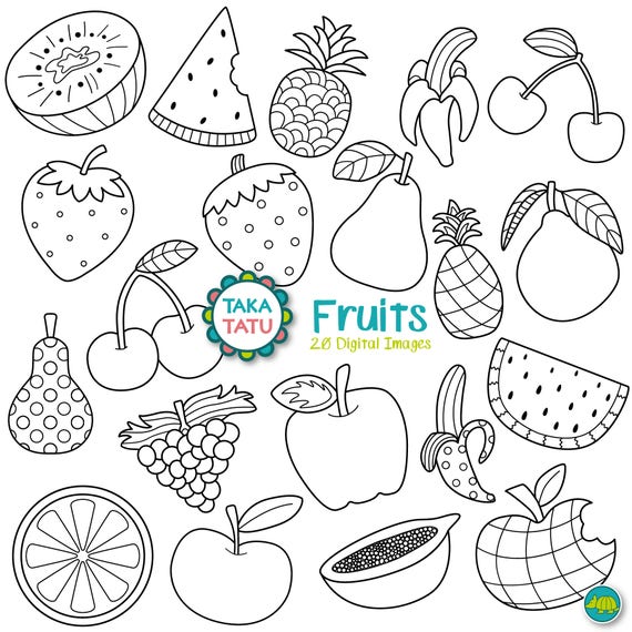 Fruchte Digitale Stempel Pack Schwarz Und Weiss Clipart Etsy