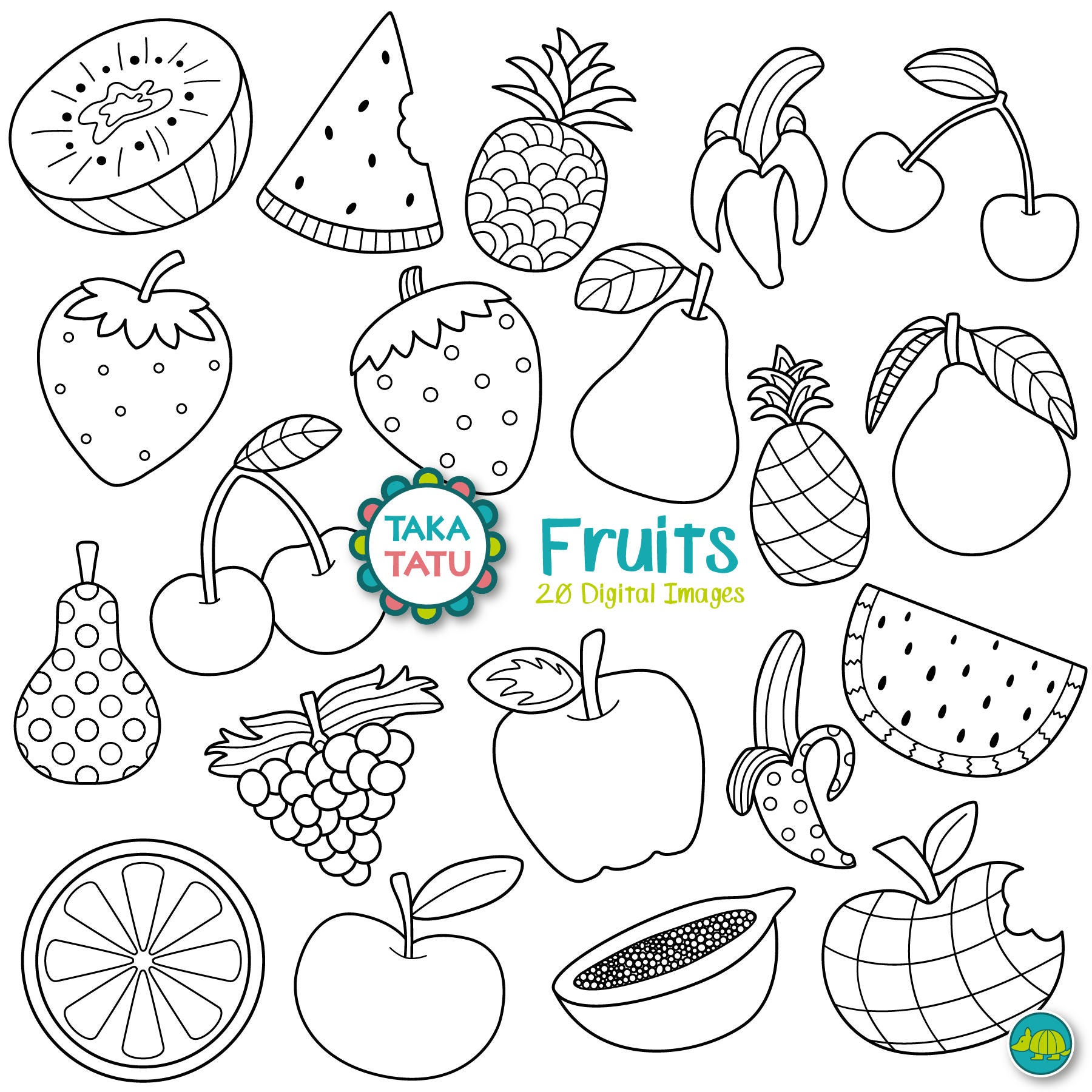 Black And White Clipart Of Fruits