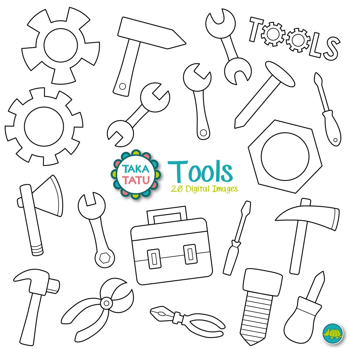 Tools Digital Stamp Pack - Black and White Clipart / Toolbox Clipart ...