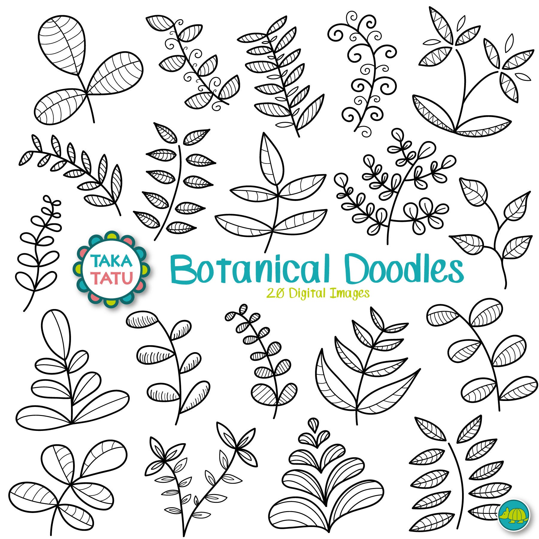 Botanical Doodles Digital Stamp Botanical Doodles Clipart / Etsy