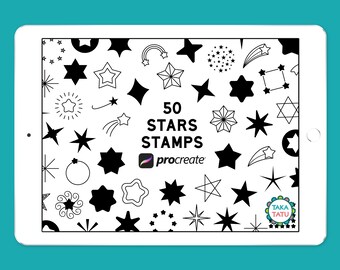 50 STAR PROCREATE STAMPS - Star Brushes for Procreate Art / Digital Star Doodles for Procreate / Sky Sparkle Stars - Instant Download