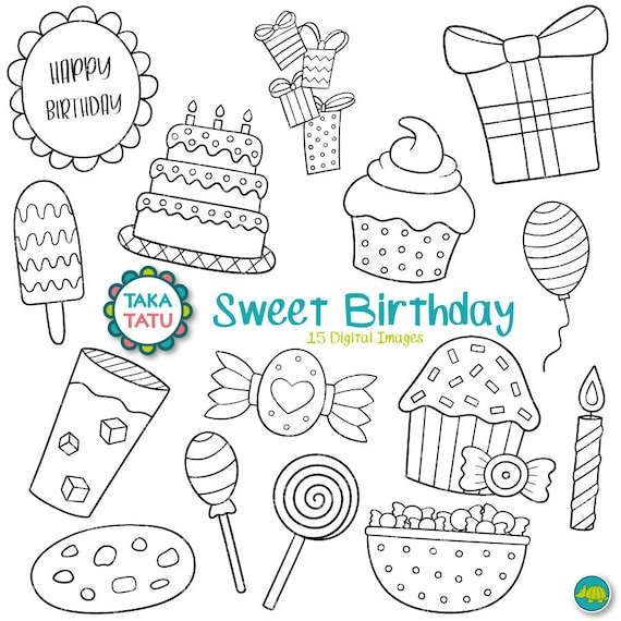 Susser Geburtstag Digitalen Stempel Pack Schwarz Und Etsy