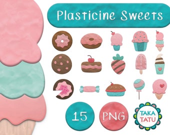 PLASTICINE SWEETS Digital Clipart Set / Clay Sweets Digital Embellishments / Plasticine Digital Candy / Digital Clay - Instant Download