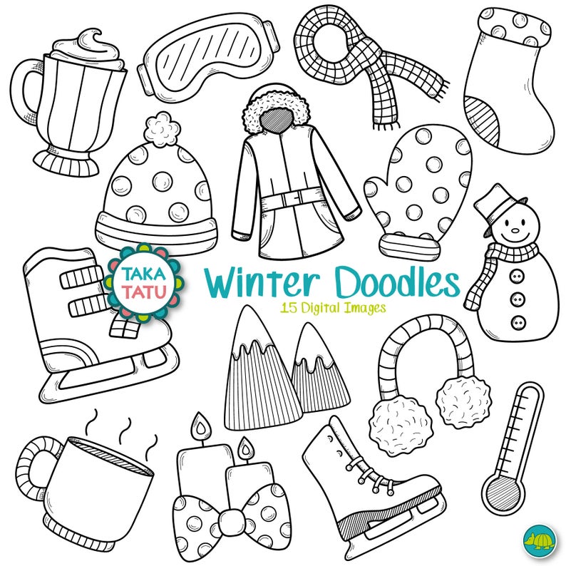 Winter Doodles Digital Stamp - Winter Clipart /winter Stamp / Winter ...