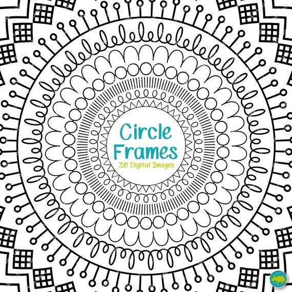 Geometric Circle Frames Clipart - Digital Circle Frames Digital Stamp / Black and White Doodle Frames / Circle Border / Round Frames Clipart