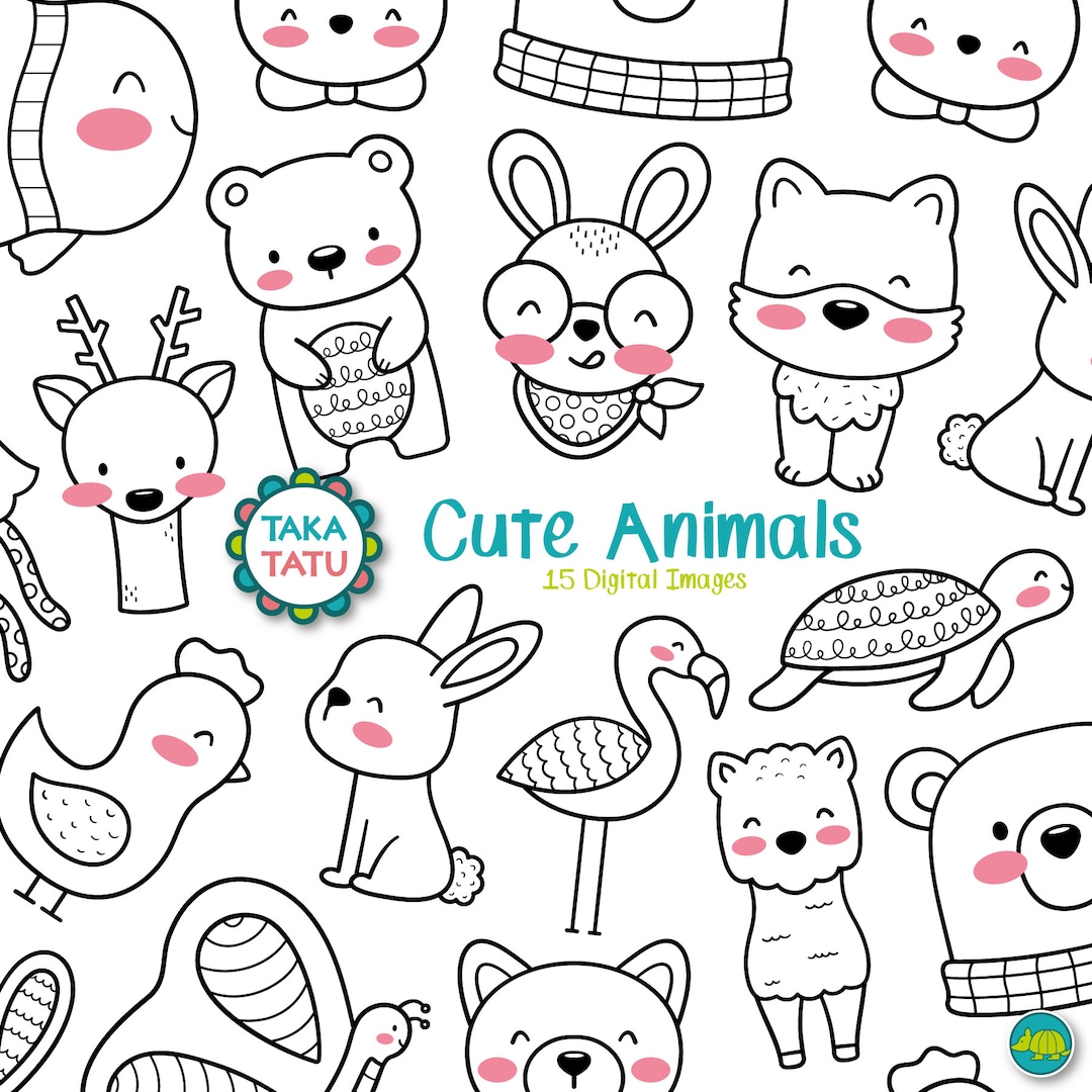 Black and White Cuties Clipart Set - Cute Animals Black and White ...