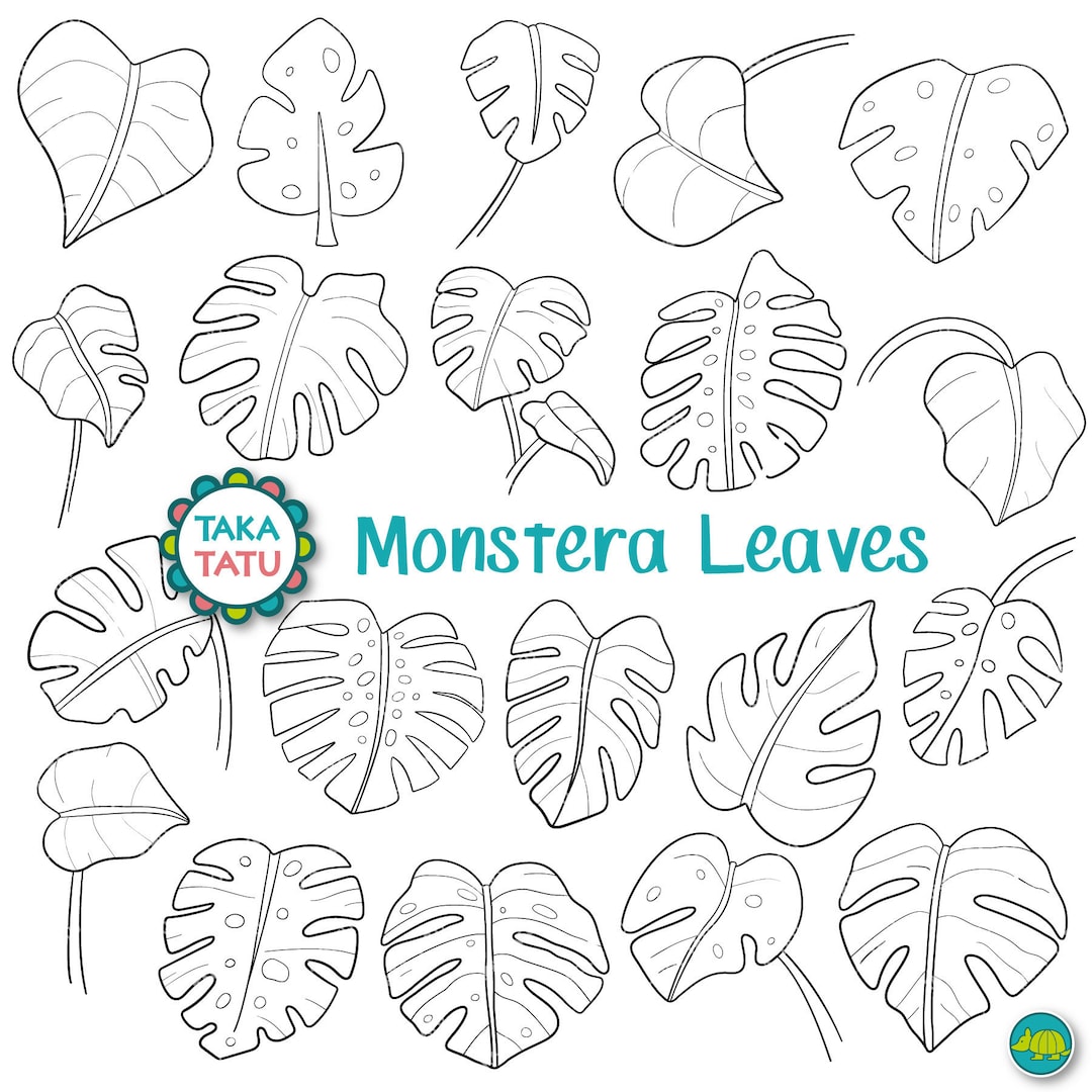 Monstera Leaves Clipart - Tropical Leaves Digital Stamp / Black and White  Printable Line Art / Summer Leaves / Botanical Leaf Doodle Stamp - Etsy ...