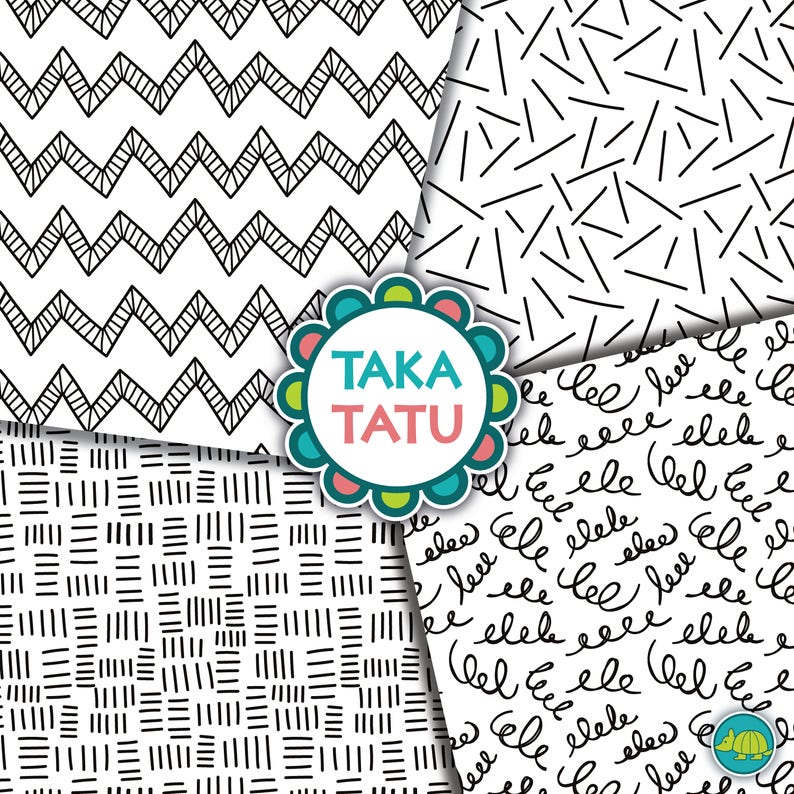 Hand Drawn Patterns Digital Paper Pack Doodle Patterns / Black and White Paper / Doodle Pattern / Doodle Background / Hand Drawn Printable image 2