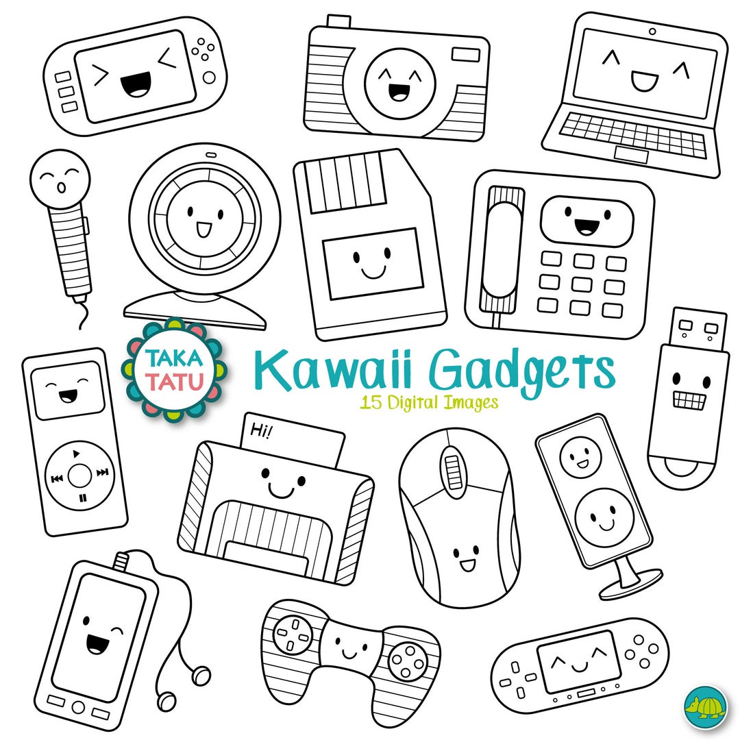 Buy Kawaii Gadgets Digital Stamp Gadget Clip Art / Electronic Clipart /  Technology Clip Art / Printable / Notebook / Printer / Telephone Online in