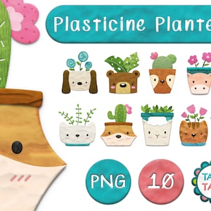 PLASTICINE DIERLIJKE PLANTENBAKKEN Clipart - Digital Clay Cute Clipart / Clay Animals and Plants / Plasticine Digital Style - Instant Download