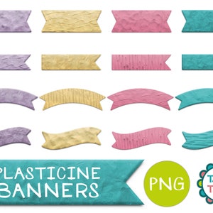 PLASTICINE BANNERS Clipart / Faux Clay Digital Banners / Plasticine Art for Digital Planners  - Instant Download