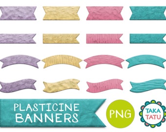 PLASTICINE BANNERS Clipart / Faux Clay Digital Banners / Plasticine Art for Digital Planners  - Instant Download