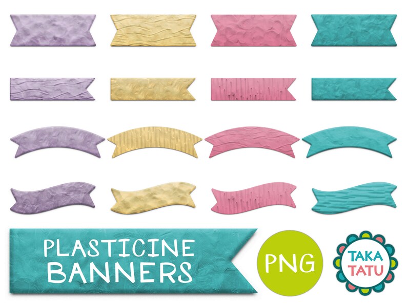 PLASTICINE BANNERS Clipart / Faux Clay Digital Banners / Plasticine Art for Digital Planners Instant Download image 1