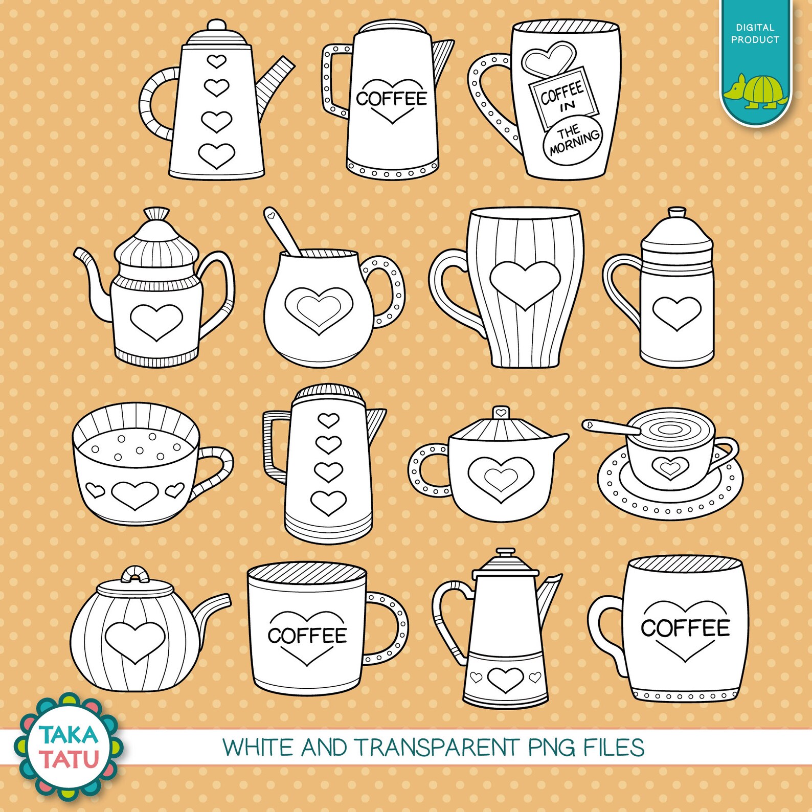 Coffee Love Digital Stamp Pack Black and White Clip Art / - Etsy