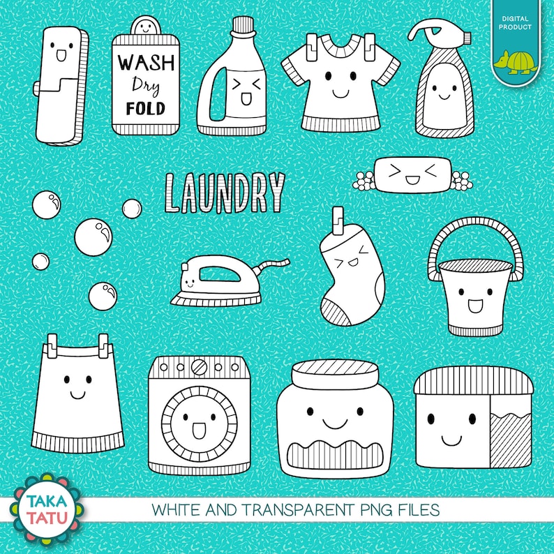 Kawaii Laundry Digital Stamp Pack Laundry Clipart / Kawaii Etsy