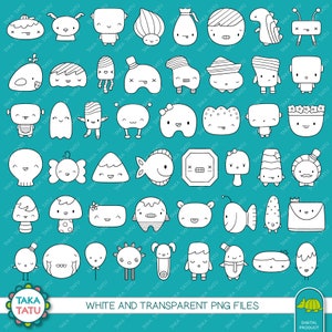 Cute Creatures Digital Stamp Pack - Kawaii Doodles Line Printable ...
