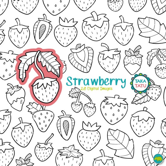 Strawberry Doodles Clipart Fruit Digital Stamp / Hand Drawn Etsy