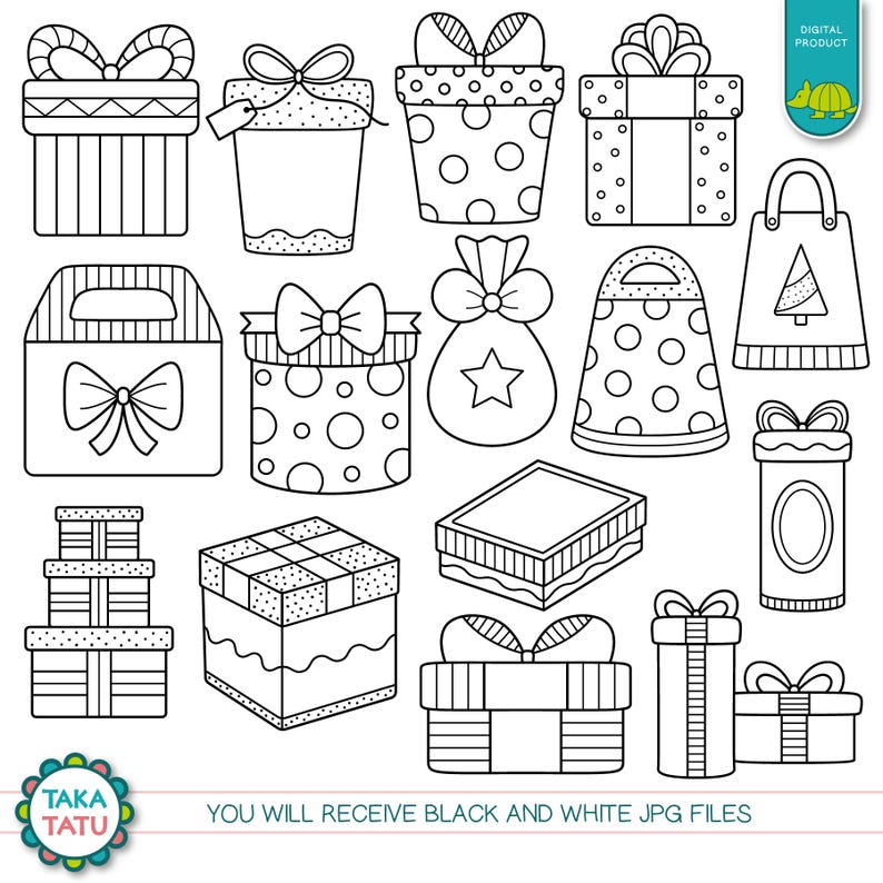 Gifts Digital Stamp Pack - Gift Clipart / Gift Box Clipart / Gift Boxes ...