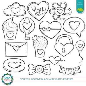 Valentines Sketches Digital Stamp - Valentines Clipart / Sketches
