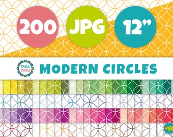 200 Modern Circles Geometric Seamless Patterned Digital Paper / Various color choices for craft projects and branding / Simple Pattern