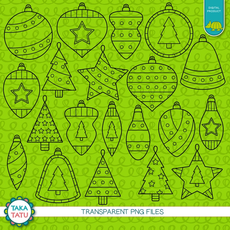 Christmas Ornaments Digital Stamp Christmas Ornament Clipart / Baubles Clipart / Christmas Tree Decoration / Holiday image 4