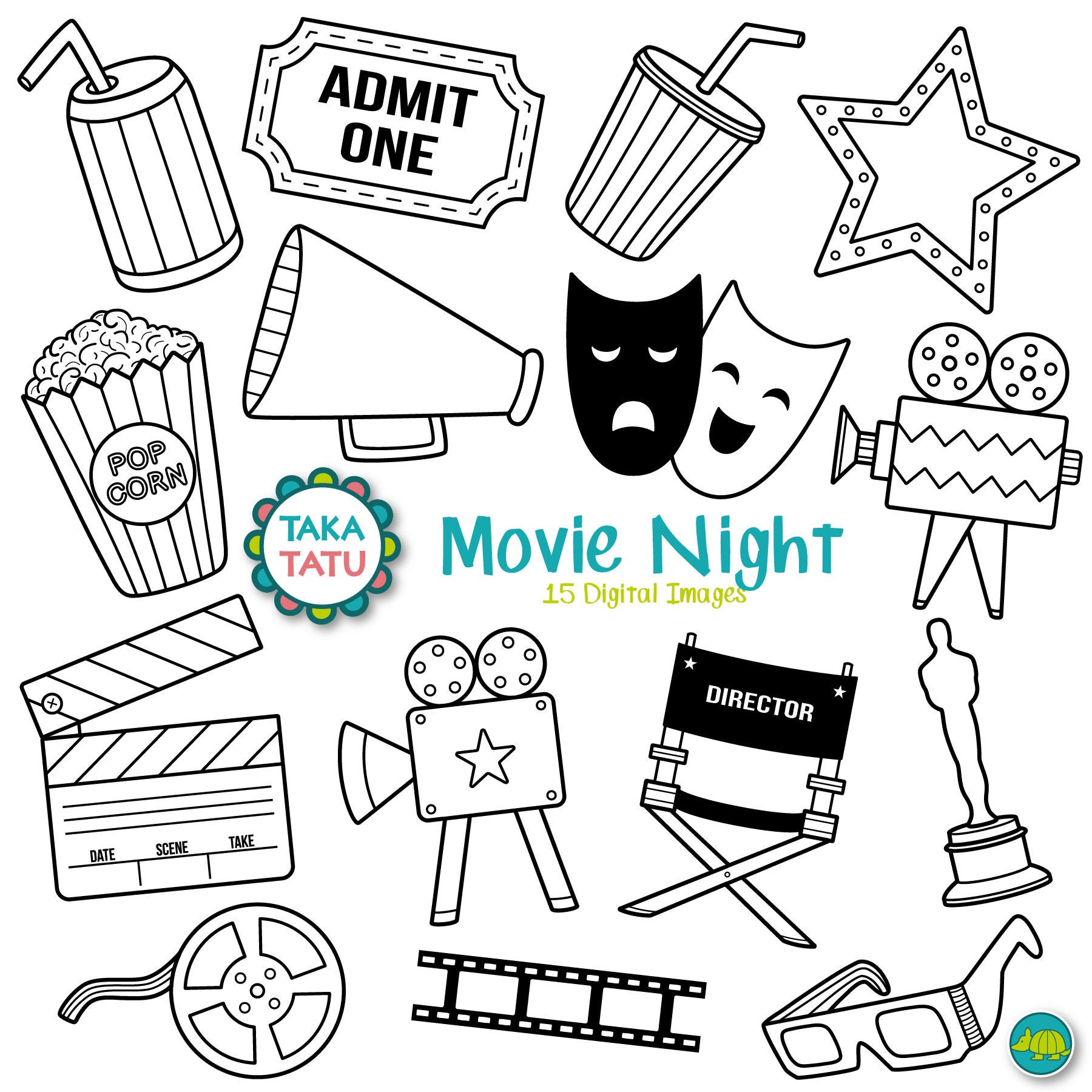 Movies Digital Stamp Movies Clipart / Movie Night / Movie Etsy
